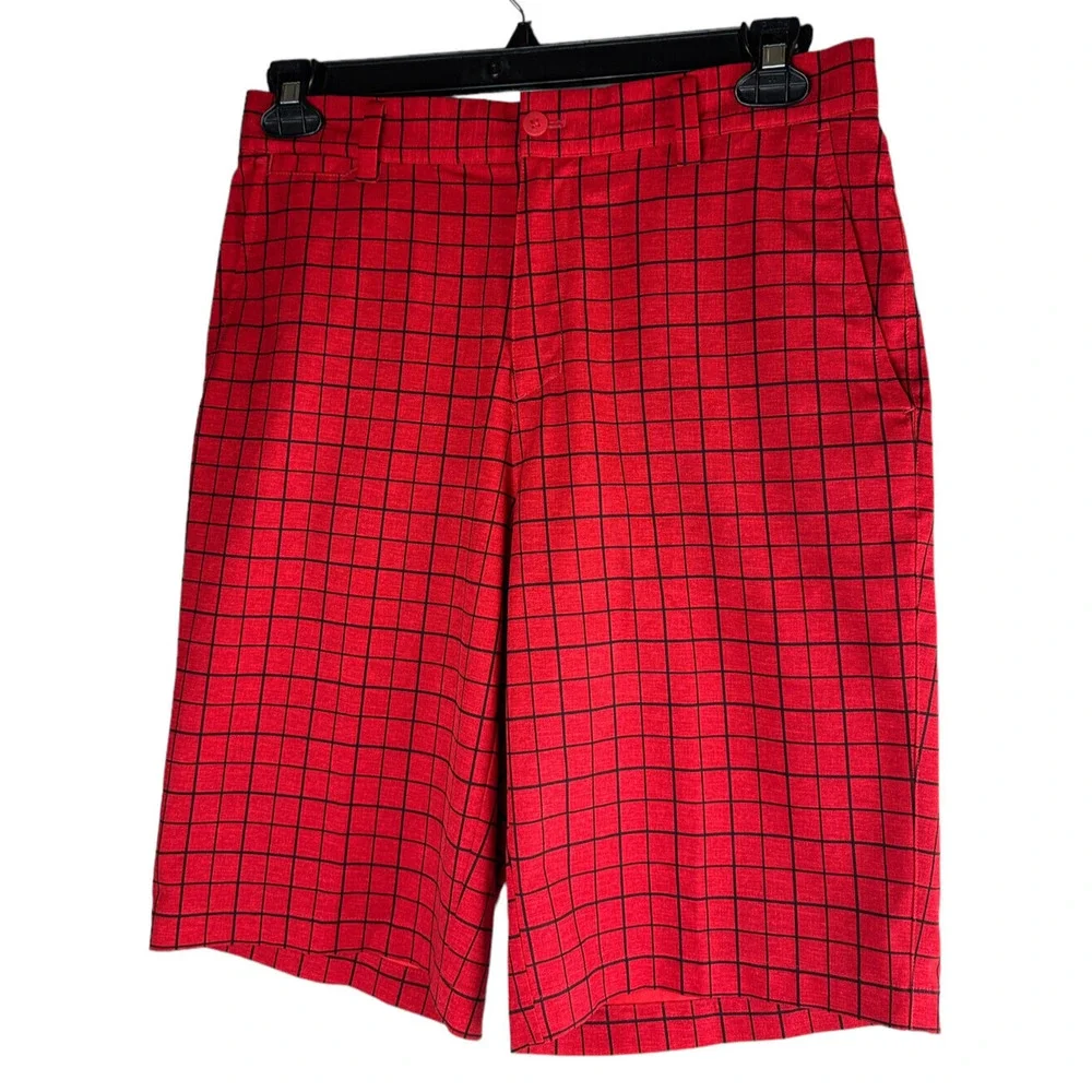 ✨2/$20 Nike Golf Tour Performance Dri-Fit Shorts 11" Red Plaid Chino Size 30 - Picture 2 of 6